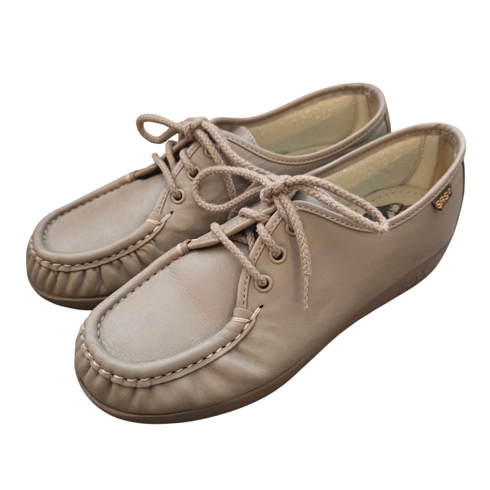 Vintage Grandma Core Taupe Leather Siesta Lace Up Loafers By SAS 6.5 N